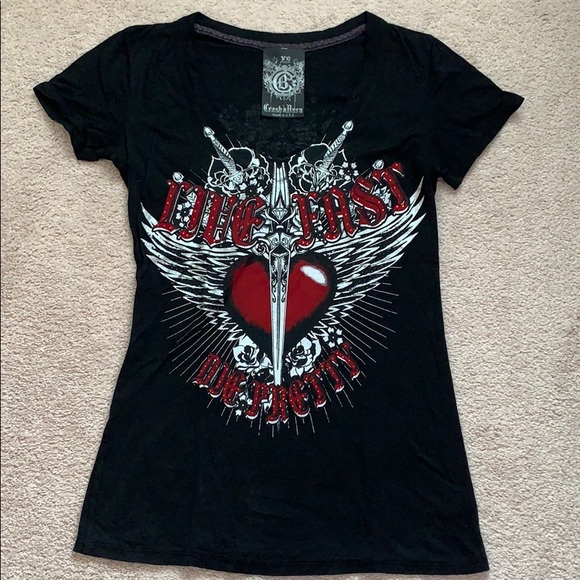 Crash & Burn Tops - Crash & Burn "Live Fast, Die Pretty" T-shirt